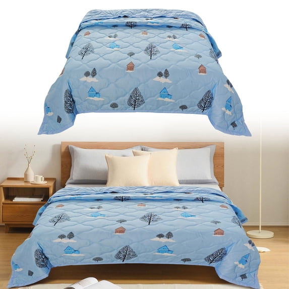 Soft Washed Cotton Kids Summer Quilt, Single Size Lightweight Conditioner Blanket, Washable Thin Bedspread for Baby Nap, 1 Piece