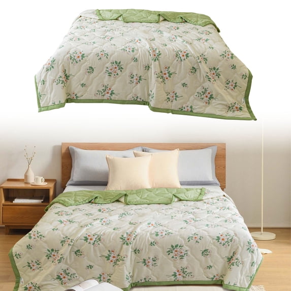Soft Washed Cotton Kids Summer Quilt, Single Size Lightweight Conditioner Blanket, Washable Thin Bedspread for Baby Nap, 1 Piece