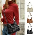 thumbnail image 1 of Soft Washed Faux Leather Shoulder Bag | Multi-Zip Large Capacity Handbag | Lightweight Spacious Crossbody Purse | Adjustable Wide Strap | 25x20x11cm | Black Brown White, 1 of 6