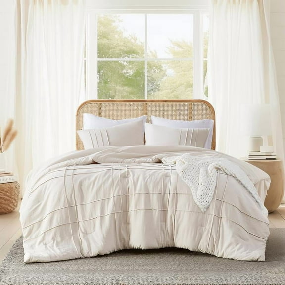 Soft Washed Pleated Bedding Sets with Pintuck Pleated Design, Comforter Set, Extra Softness Premium Microfiber Filling, All Season Lightweight