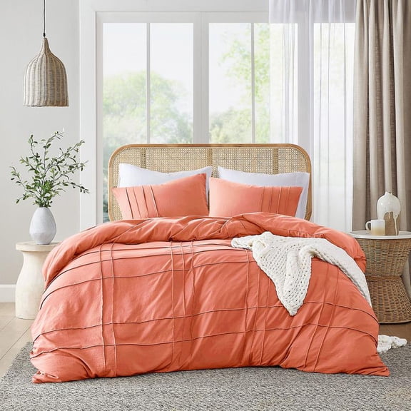 Soft Washed Pleated Bedding Sets with Pintuck Pleated Design, Comforter Set, Extra Softness Premium Microfiber Filling, All Season Lightweight