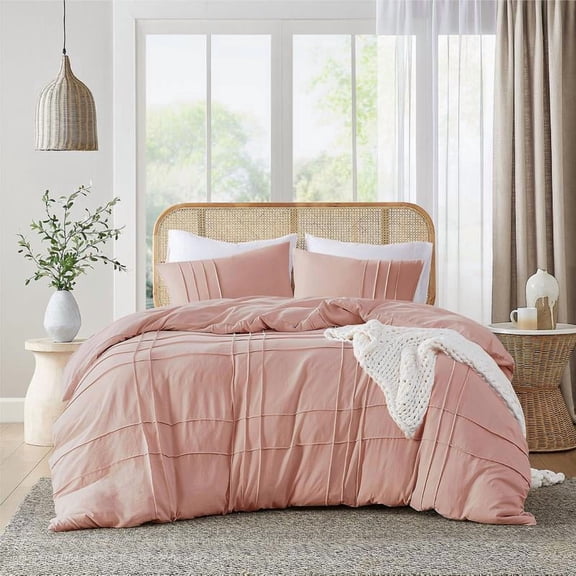 Soft Washed Pleated Comforter Set with Pintuck Pleated Design, Extra Softness Premium Microfiber Filling, All Season Lightweight, Stacie
