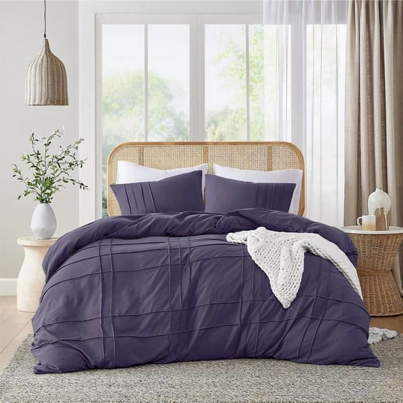 Soft Washed Pleated Comforter Set with Pintuck Pleated Design, Extra Softness Premium Microfiber Filling, All Season Lightweight, Stacie