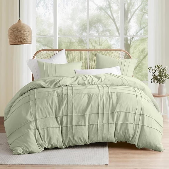 Soft Washed Pleated Comforter Set with Pintuck Pleated Design, Extra Softness Premium Microfiber Filling, All Season Lightweight, Stacie