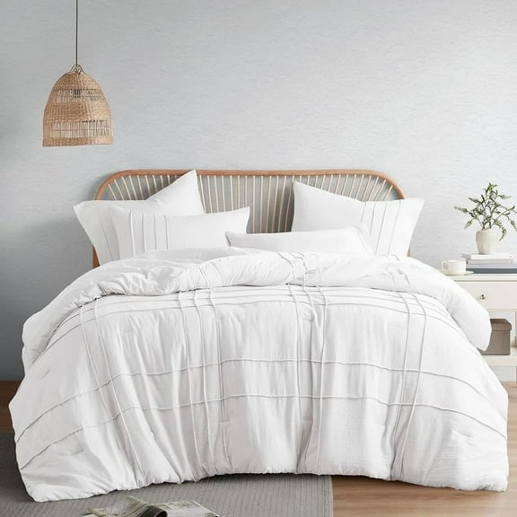 Soft Washed Pleated Comforter Set with Pintuck Pleated Design, Extra Softness Premium Microfiber Filling, All Season Lightweight, Stacie
