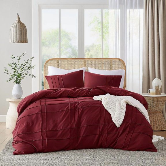 Soft Washed Pleated Comforter Set with Pintuck Pleated Design, Extra Softness Premium Microfiber Filling, All Season Lightweight, Stacie