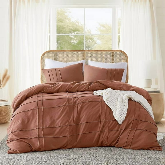 Soft Washed Pleated Comforter Set with Pintuck Pleated Design, Extra Softness Premium Microfiber Filling, All Season Lightweight, Stacie