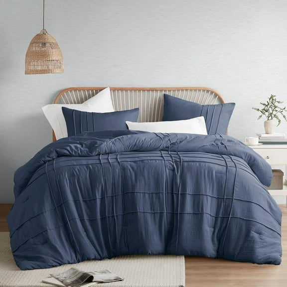 Soft Washed Pleated Comforter Set with Pintuck Pleated Design, Extra Softness Premium Microfiber Filling, All Season Lightweight, Stacie