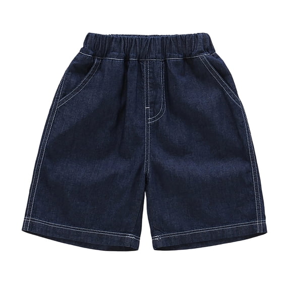 Soft Washed Pure‑Cotton Toddler Boys Loose Dark Denim Knee‑Length Shorts, Double‑Stitched Hem Lightweight Summer Casual