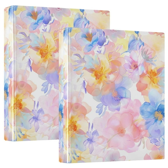 Soft Watercolor Flower Hardcover 3 Ring Binder 1.5” Round Rings Binder Organizer Letter Size Paper Pockets School Office Supplies