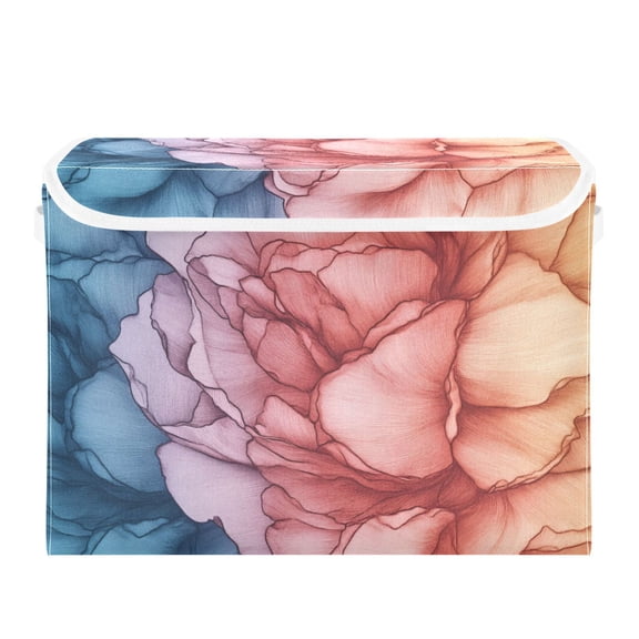 Soft Watercolor Flowers Large Storage Bins with Linen Collapsible Lid Storage Box 16.7 x 12.6 x 11.8in