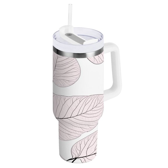 Soft Watercolor Leaves Insulated Tumblers 40oz Double-Walled Stainless Steel Water Bottles Car Handle