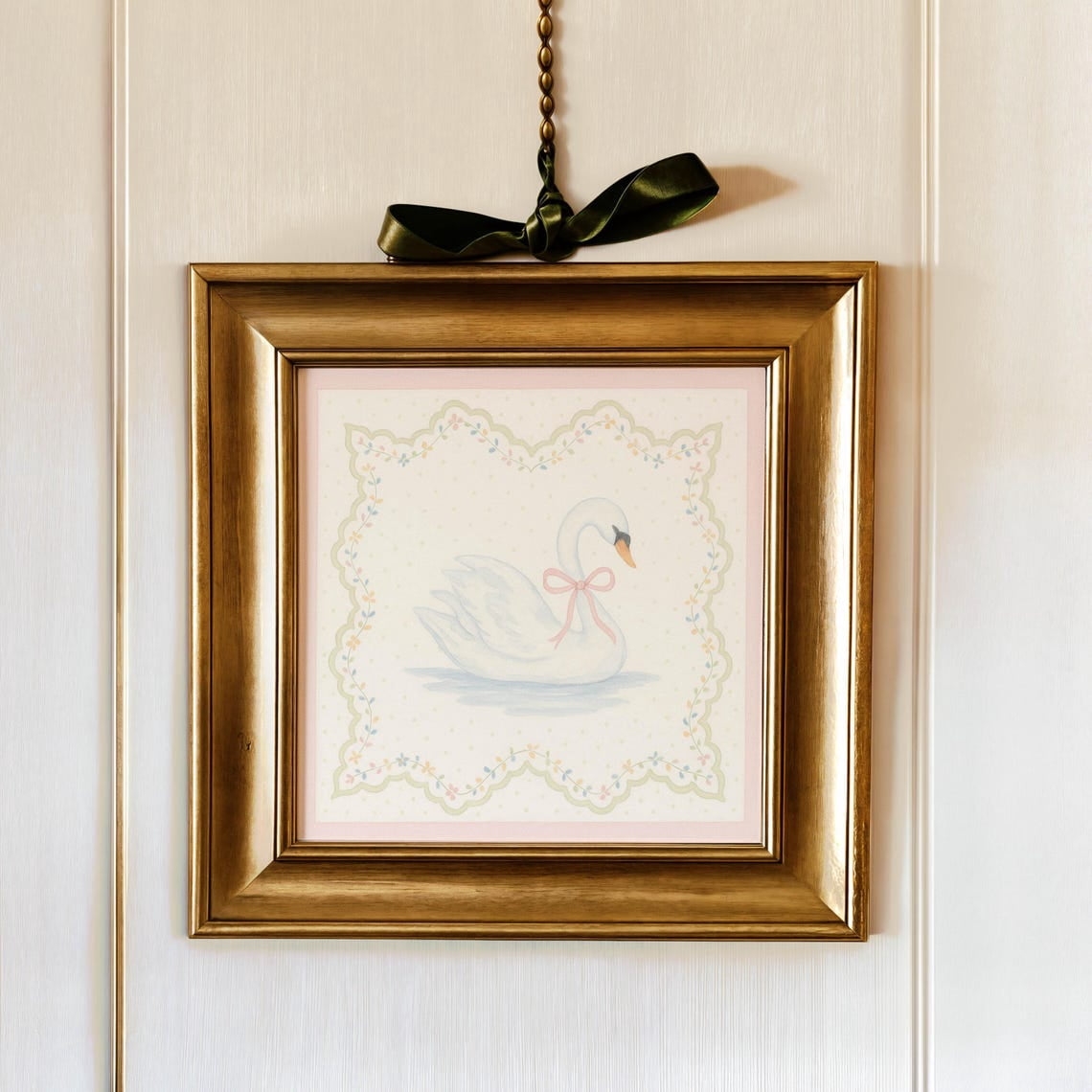 Soft Watercolor Swan With Pink Bow Vintage Nursery Wall Art Baby Girl ...
