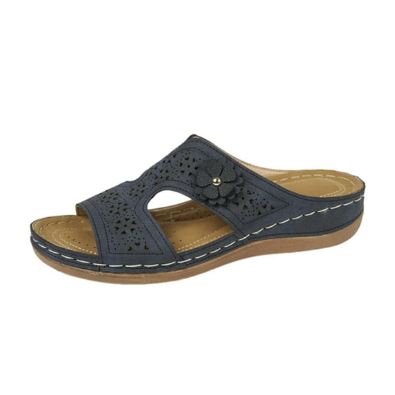 Soft Wedge Slippers for Women Thick Sole Arch Supports Comfy Indoor Home Sandals Open Toe Hollow Out Walking Wedges