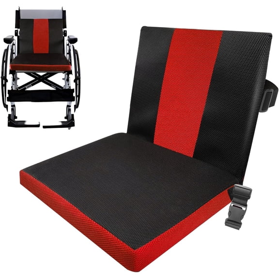 Soft Wheelchair Seat Cushion for Adults Washable Wheelchair Cushions for Seniors Wheelchair Pads Cushions Thick for Seat Non-Slip and Lumbar Support (Black + Red)