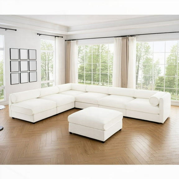Modern Soft White Chenille 6-Piece Modular Sectional Sofa with Storage for Living Room