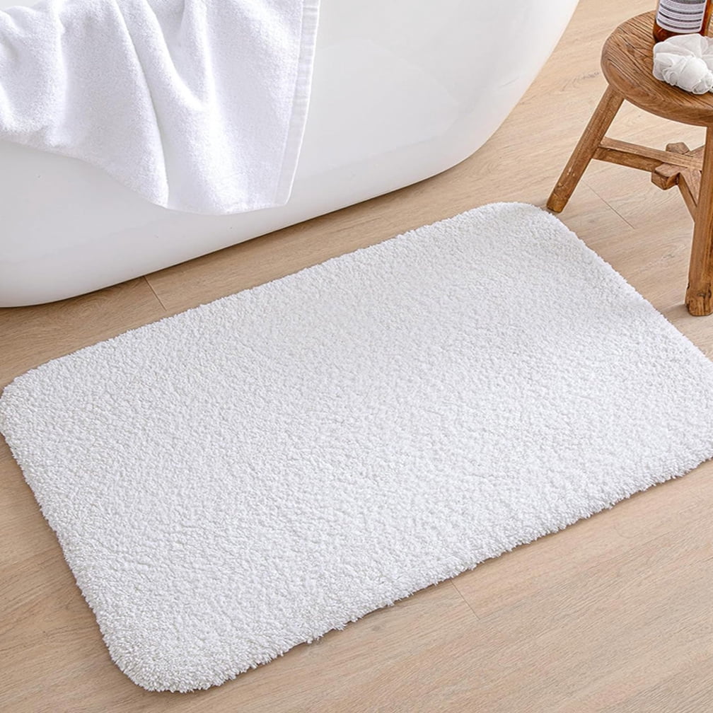 Soft White Bath Rugs Absorbent Non-Slip Backing 24x35inch, Microfiber Fluffy Shaggy Bathroom Mats Machine Washable Floor Rug