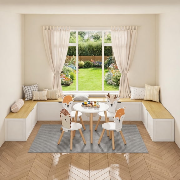 Soft White MDF and Metal Right Angle Storage Bench for Corner Dining and Storage, Minimalist Scandinavian Style