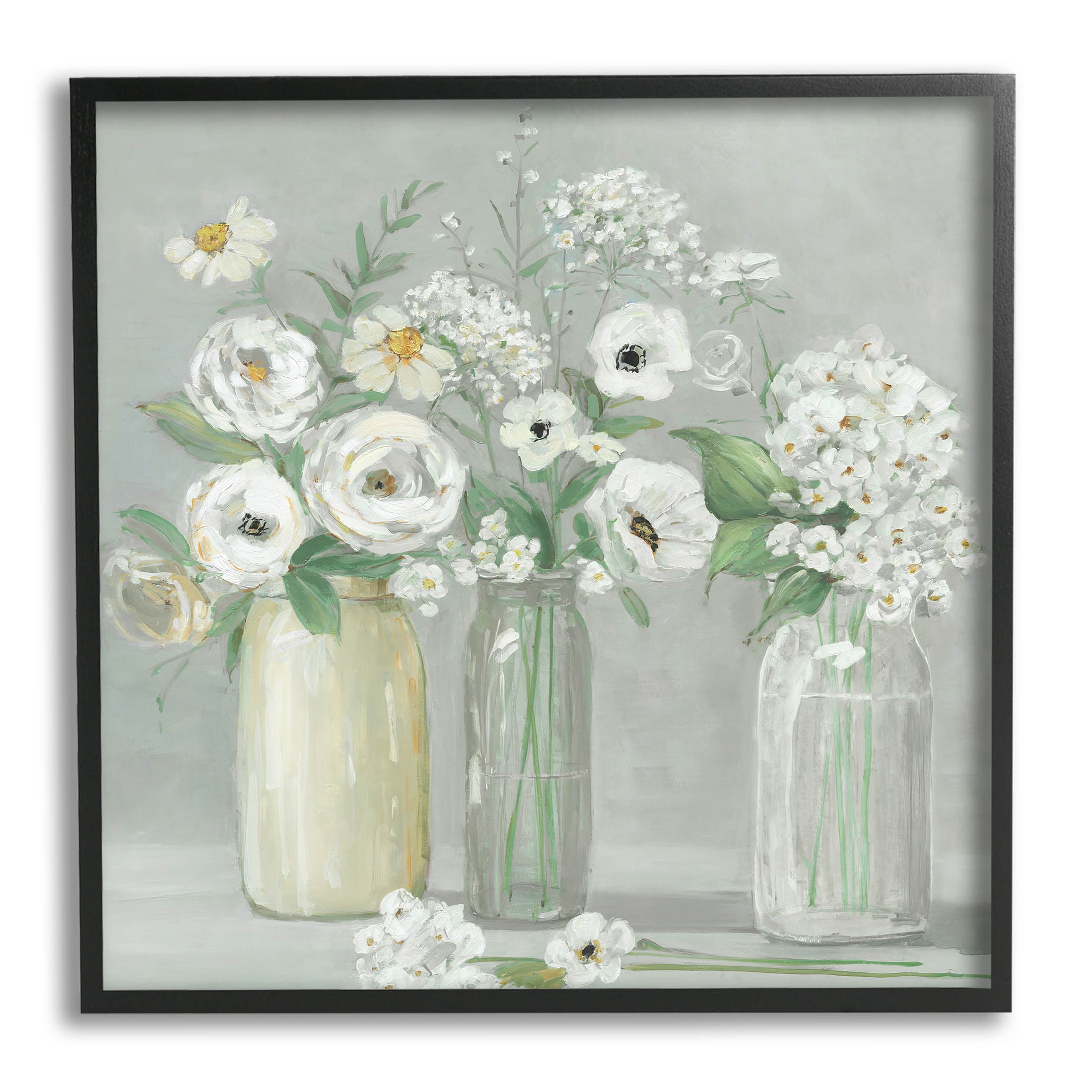 Soft White Mixed Floral Arrangement Botanical & Floral Graphic Art Black Framed Art Print Wall Art