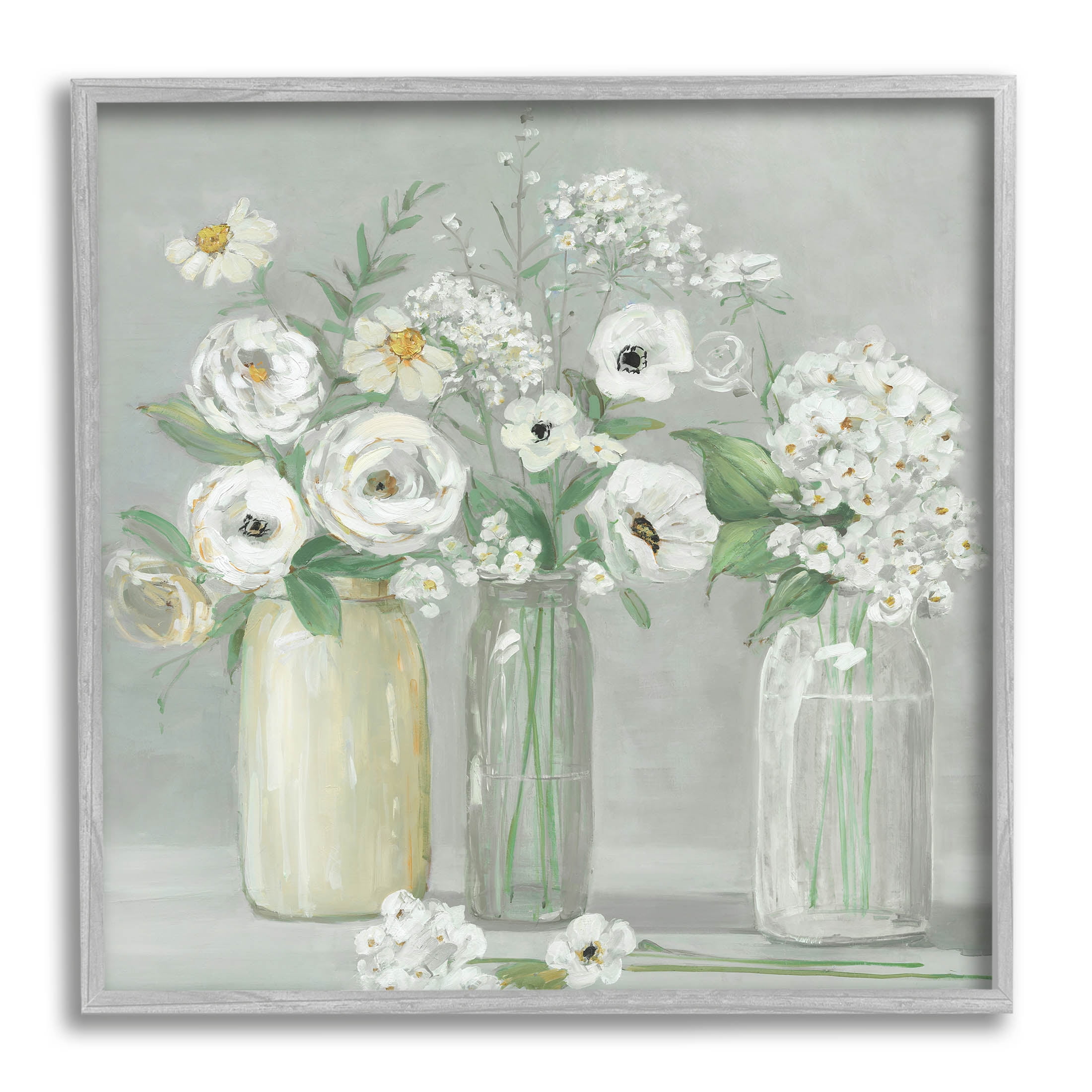 Soft White Mixed Floral Arrangement Botanical & Floral Graphic Art Gray Framed Art Print Wall Art