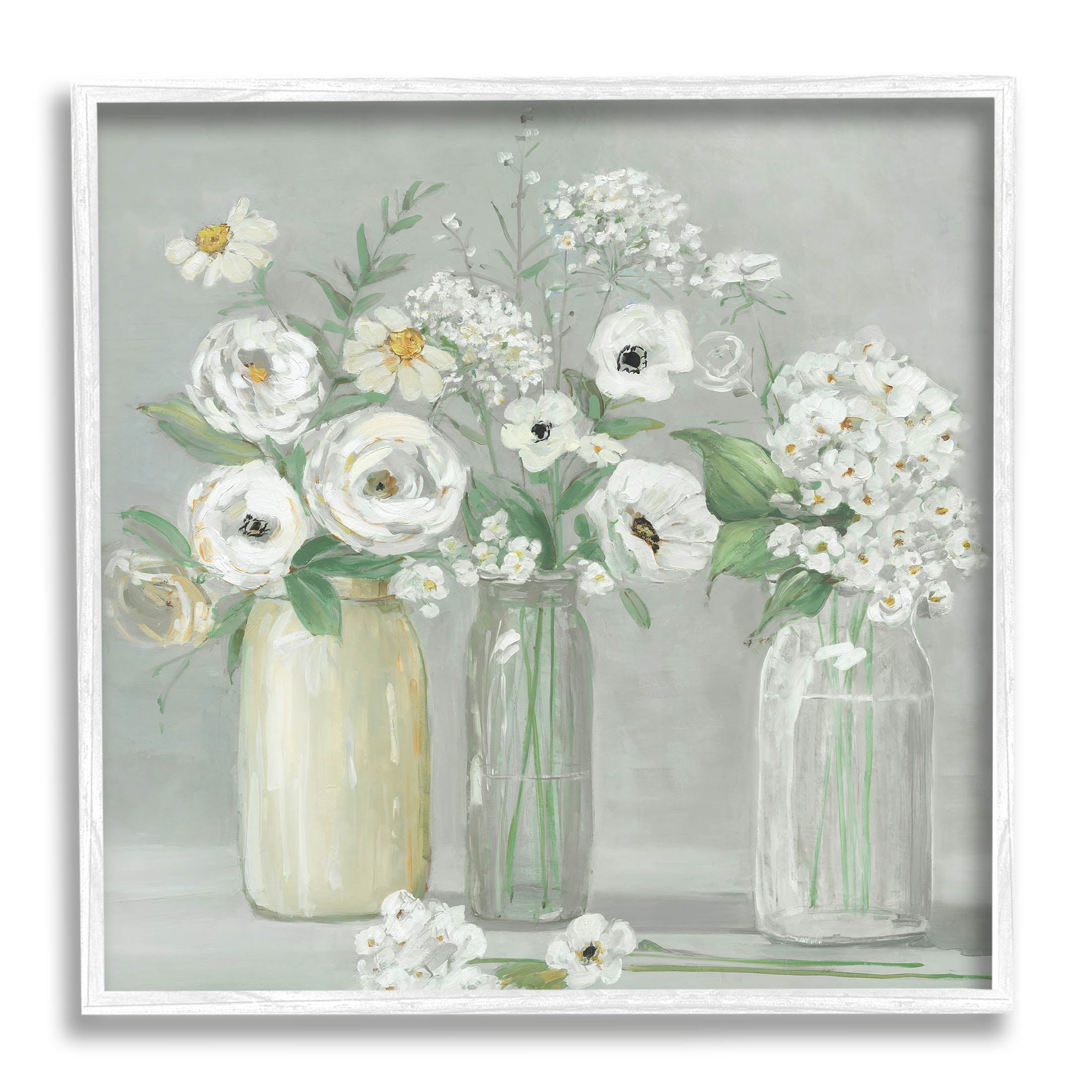 Soft White Mixed Floral Arrangement Botanical & Floral Graphic Art White Framed Art Print Wall Art