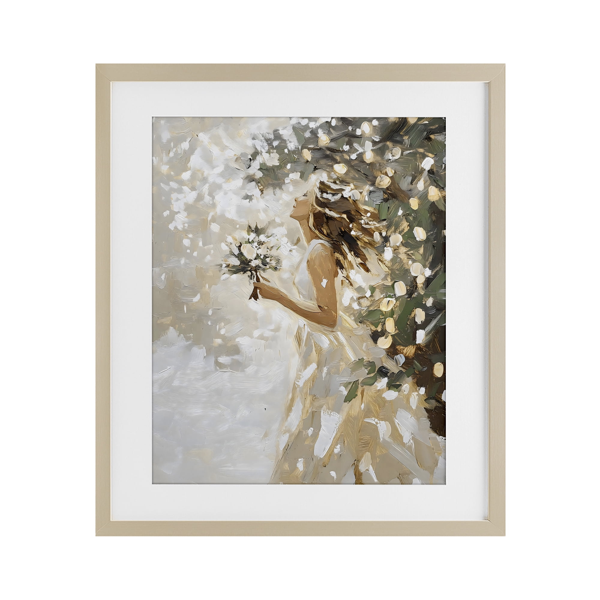 Soft White Snow Flurry Birch Framed Print Under Glass, design by LSR Design Studio