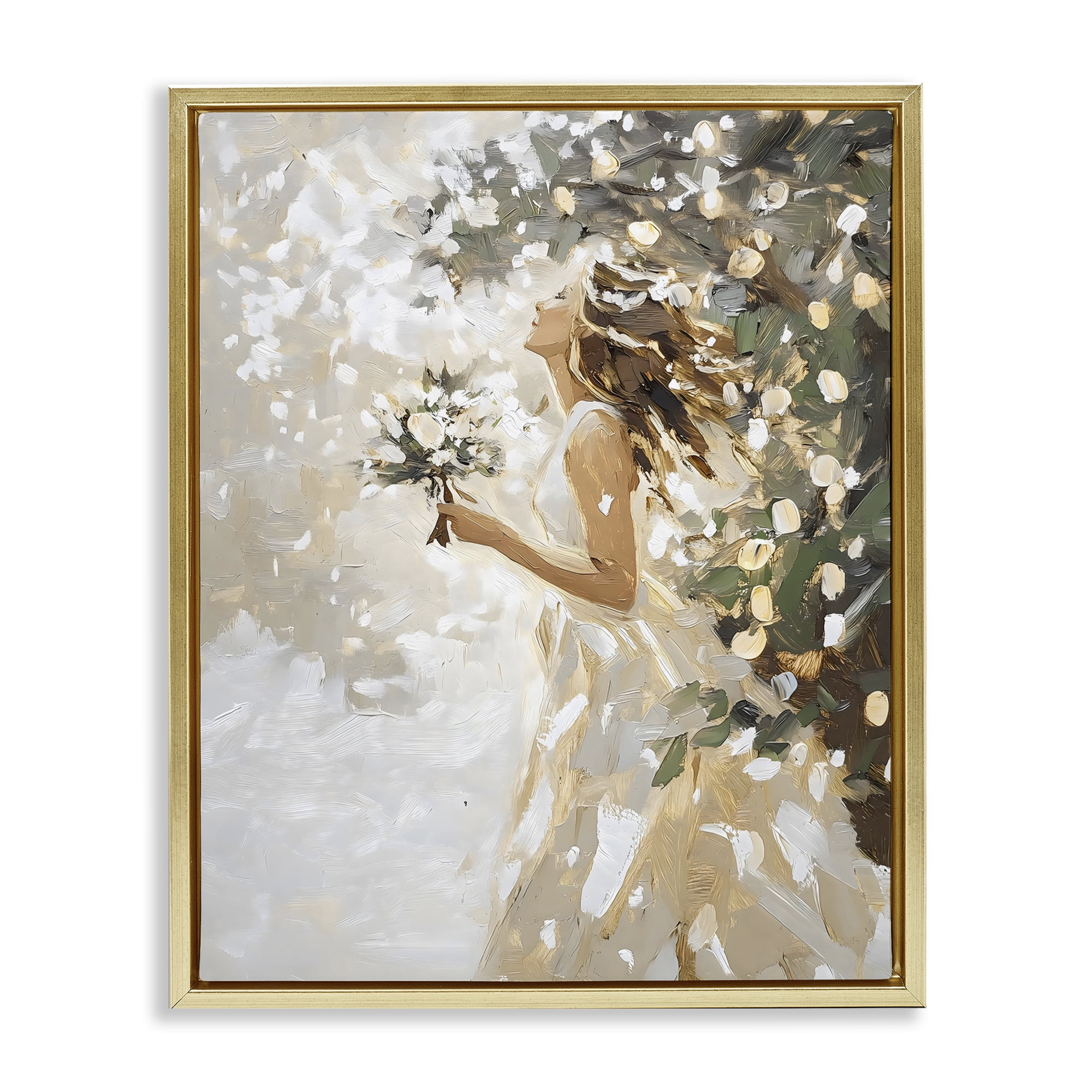 Soft White Snow Flurry Gold Framed Floater Canvas Wall Art, design by LSR Design Studio