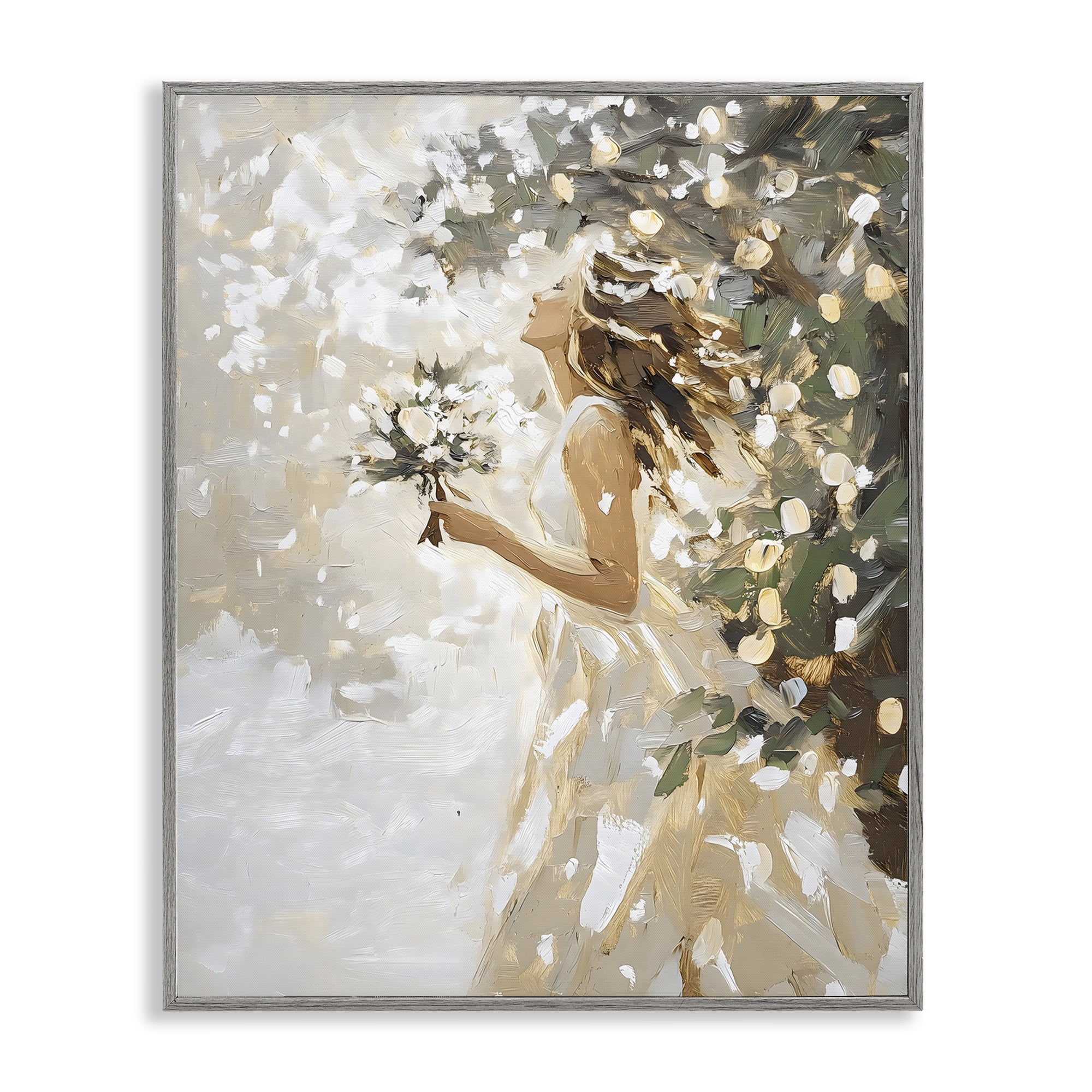 Soft White Snow Flurry Gray Framed Giclee Art, design by LSR Design Studio
