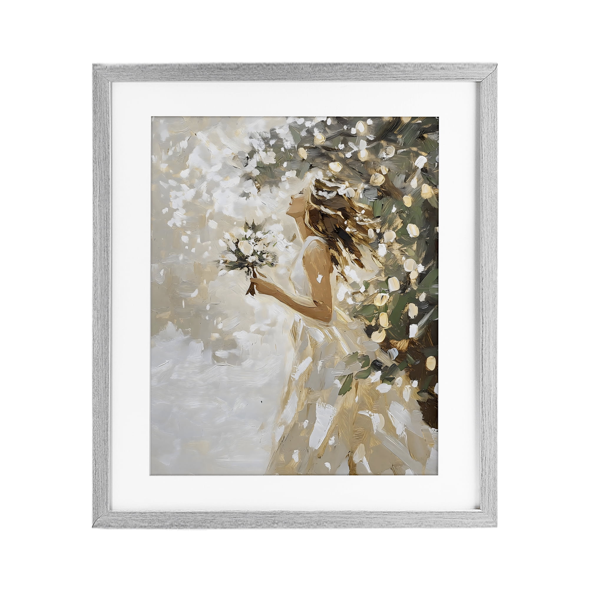 Soft White Snow Flurry Gray Framed Print Under Glass, design by LSR Design Studio