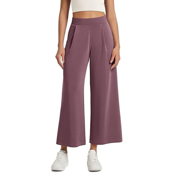 Soft Wide Leg Cropped Pants for Women High Waist Casual Relaxed Lounge Pants with Pockets, L