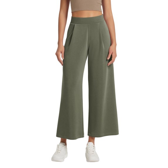 Soft Wide Leg Cropped Pants for Women High Waist Casual Relaxed Lounge Pants with Pockets, XL