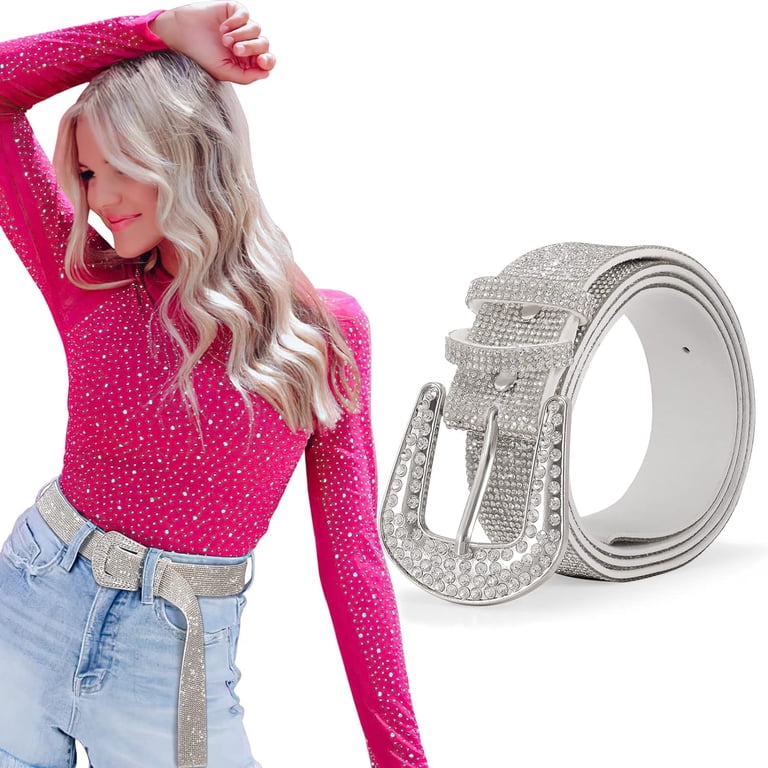 Soft Women Rhinestone Belt Bling Studded Leather Belt for 