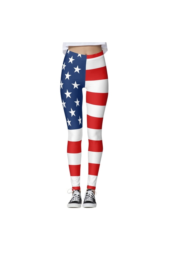 Soft Women's Patriotic Yoga Pants Running Gym Tights Fitness High Waist Summer Trendy Independence Day Legging White L