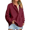 thumbnail image 1 of Soft Womens Oversized Henley Collar Sweatshirt with Button Closure Fleece Lined Long Sleeve Pullover for Casual Daily 2026 Wine M, 1 of 4