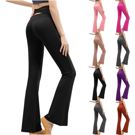 Soft Womens Workout Lounge Pants Women's Solid Color Flare High Waist And Hip Lifting Exercise Fitness Yoga Pants Dark Gray S