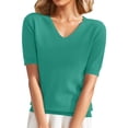 thumbnail image 1 of Soft Wool Blend V-Neck Sweater for Women 2025 Spring Fashion Short Sleeve Top Thin Knit Business Casual Pullover Green XXL, 1 of 7