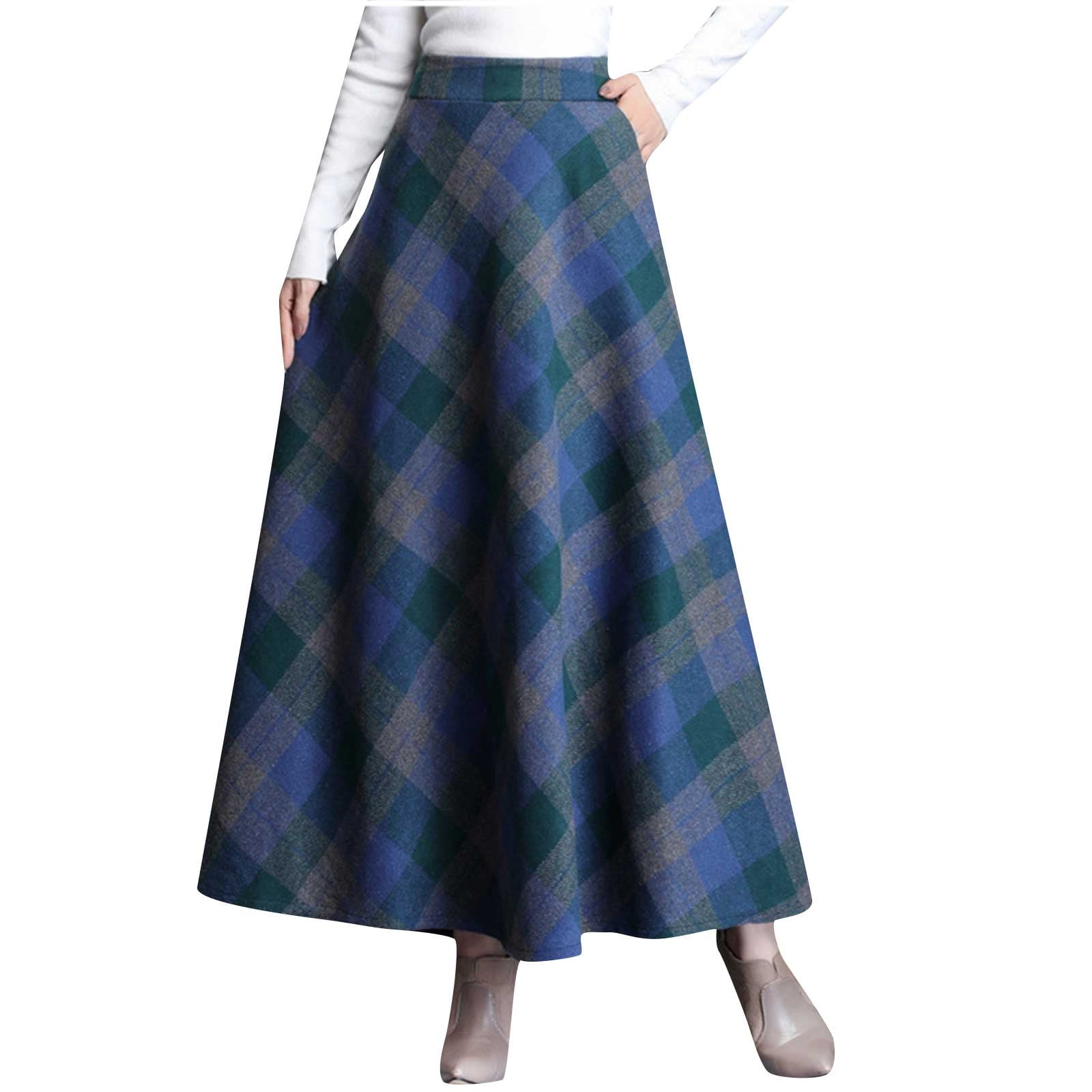 Soft Wool Maxi Skirts for Women High Waist A Line Plaid Long Skirt Fall ...