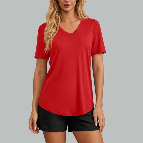 Soft Workout Tops for Women Short Sleeve V Neck Moisture Wicking UPF 50+ Sun Protection Quick Dry Gym Shirts Going Out Tops 2026 Summer Beach Vacation Outfits