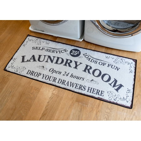 Soft Woven 24x56 Laundry Room Rug 85% Cotton Funny Non Skid Laundry Mats Machine Washable Runner Floor Mat For Washroom Bathroom Self Service-Load Of Fun-Open 24 Hours