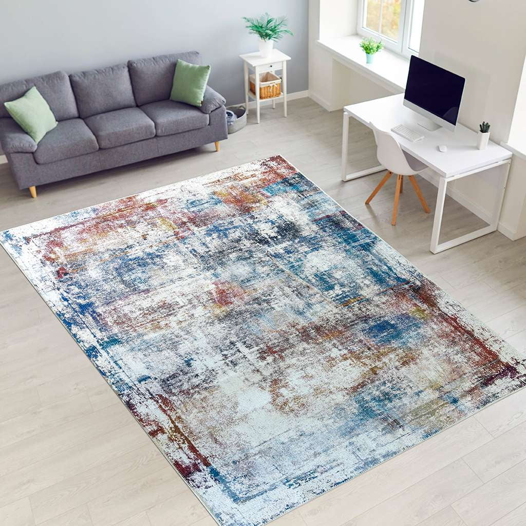 Soft Woven Machine Washable Area Rug, 90 Cotton, NonSlip, Abstract