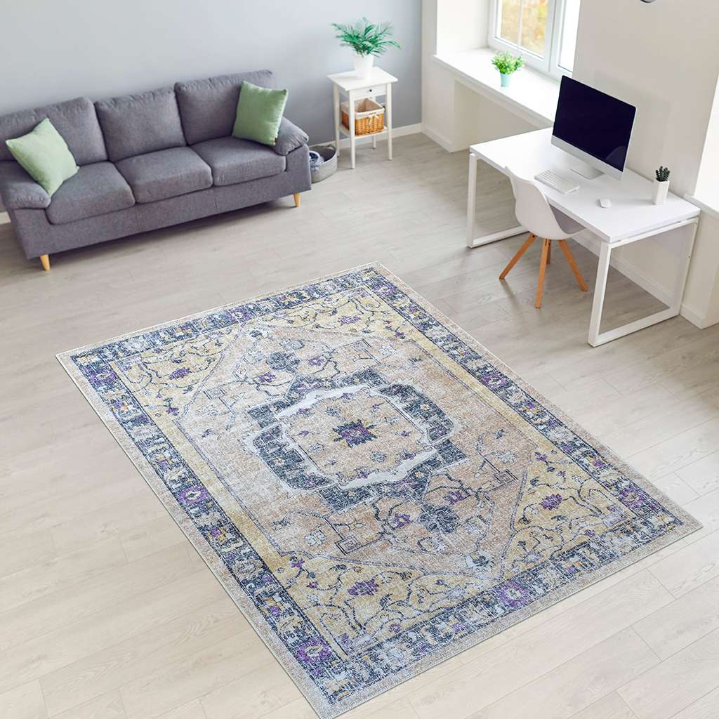 Soft Woven Machine Washable Area Rug, 90% Cotton, Non-Slip, Cream 5'3 ...