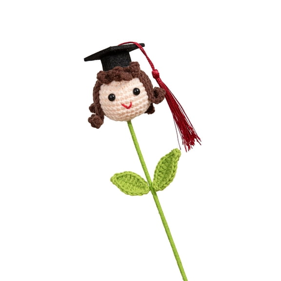 Soft Yarn Crochet Boy/Girl/Dog Flower Bouquet with Graduation Hat Academic Achievement Gift for Students and Teachers