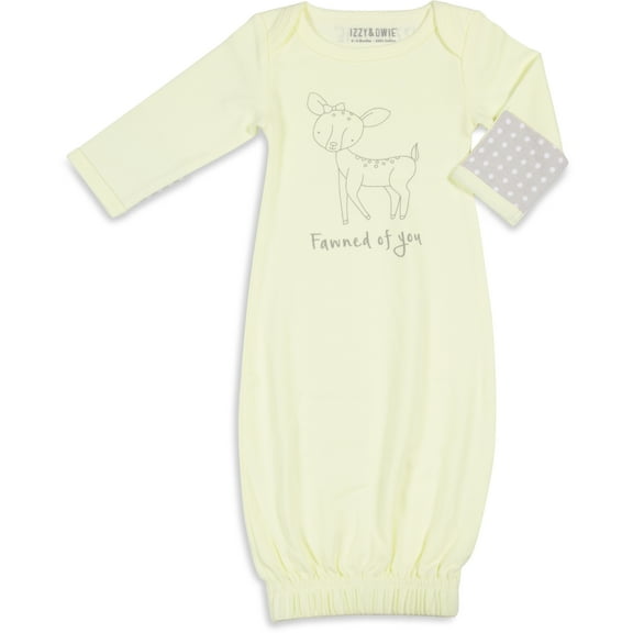 Pavilion Gift Company - Soft Yellow Deer - 0-3 Months Gown with Mitten Cuffs