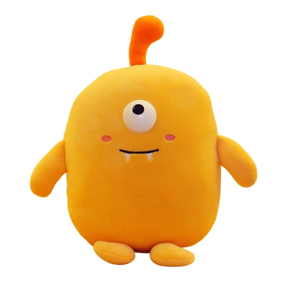 Soft Yellow One-Eyed Monster Plush Pillow with Fang Teeth Cute Stuffed Animal Toy Novelty Cushion for Bedroom Couch Living Room Decor 9.84 In
