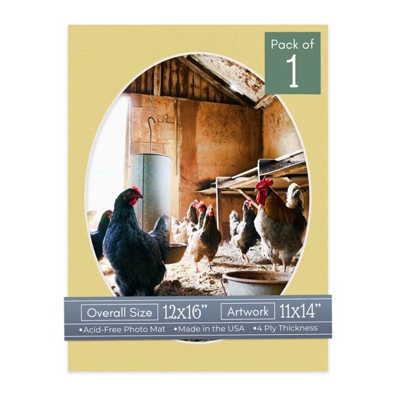 Soft Yellow Picture Frame Mat for 12x16 Frames - Oval Opening for 11x14 Photos - 1 Mat