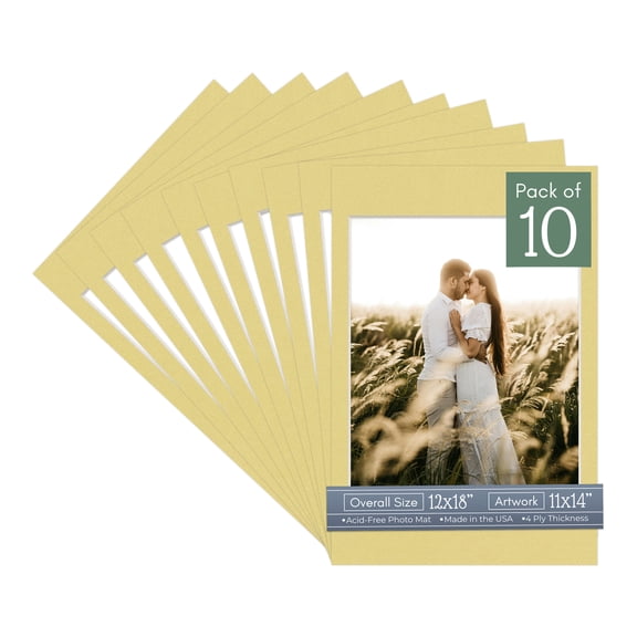 Soft Yellow Picture Frame Mat for 12x18 Frames - Fits 11x14 Photos - 10 Mats