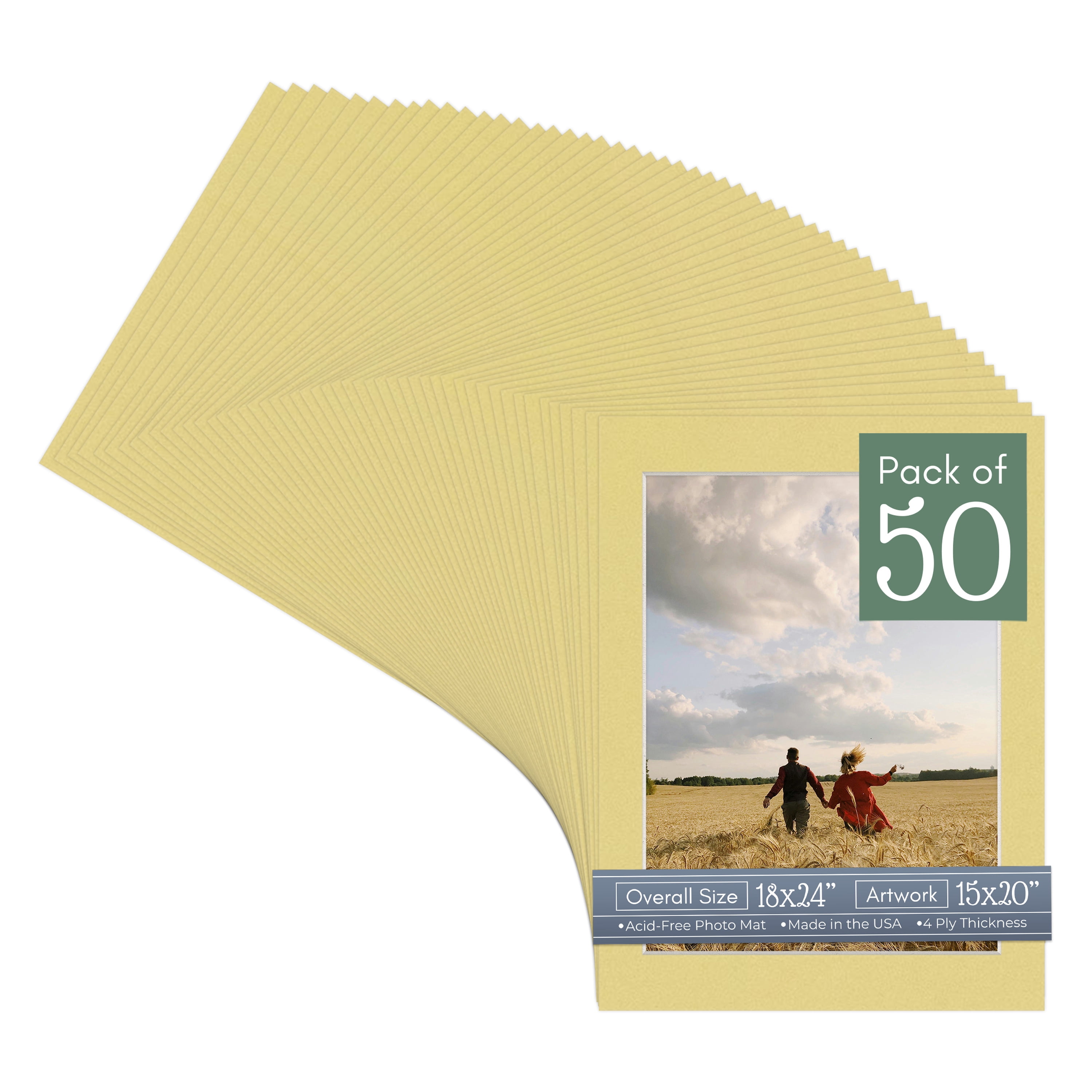 Soft Yellow Picture Frame Mat for 18x24 Frames - Fits 15x20 Photos - 50 Mats