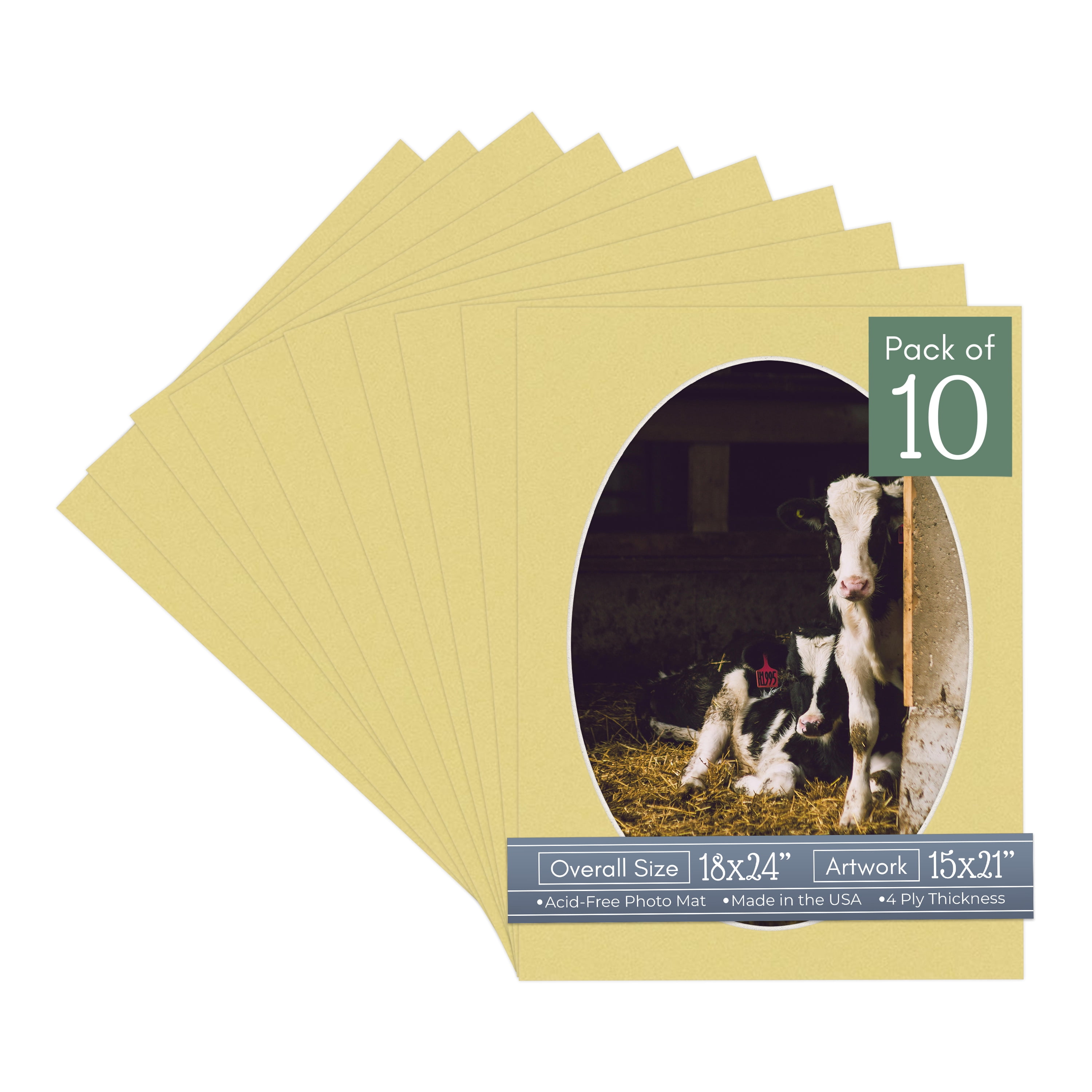 Soft Yellow Picture Frame Mat for 18x24 Frames - Oval Opening for 15x21 Photos - 10 Mats