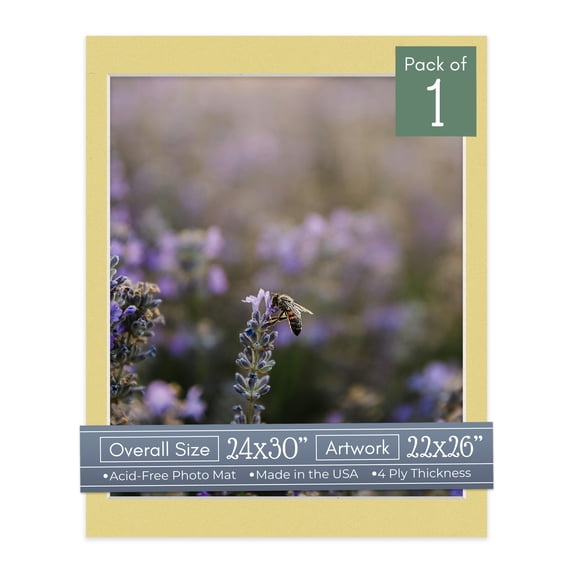 Soft Yellow Picture Frame Mat for 24x30 Frames - Fits 22x26 Photos - 1 Mat