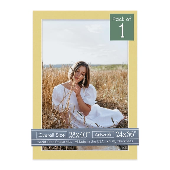 Soft Yellow Picture Frame Mat for 28x40 Frames - Fits 24x36 Photos - 1 Mat